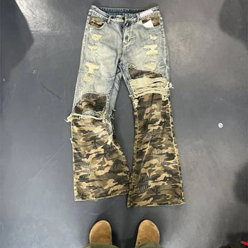 AIDASE  -  American Hip Hop Y2k Clothes Vintage Pants Design Camo Patchwork Jeans Men's Casual Straight Leg Pants designer clothes men aidase-shop